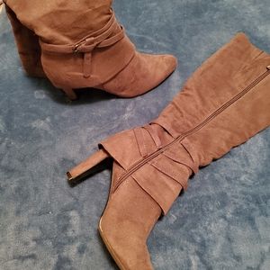 Knee High Boots With Straps and Fold Over Foot.